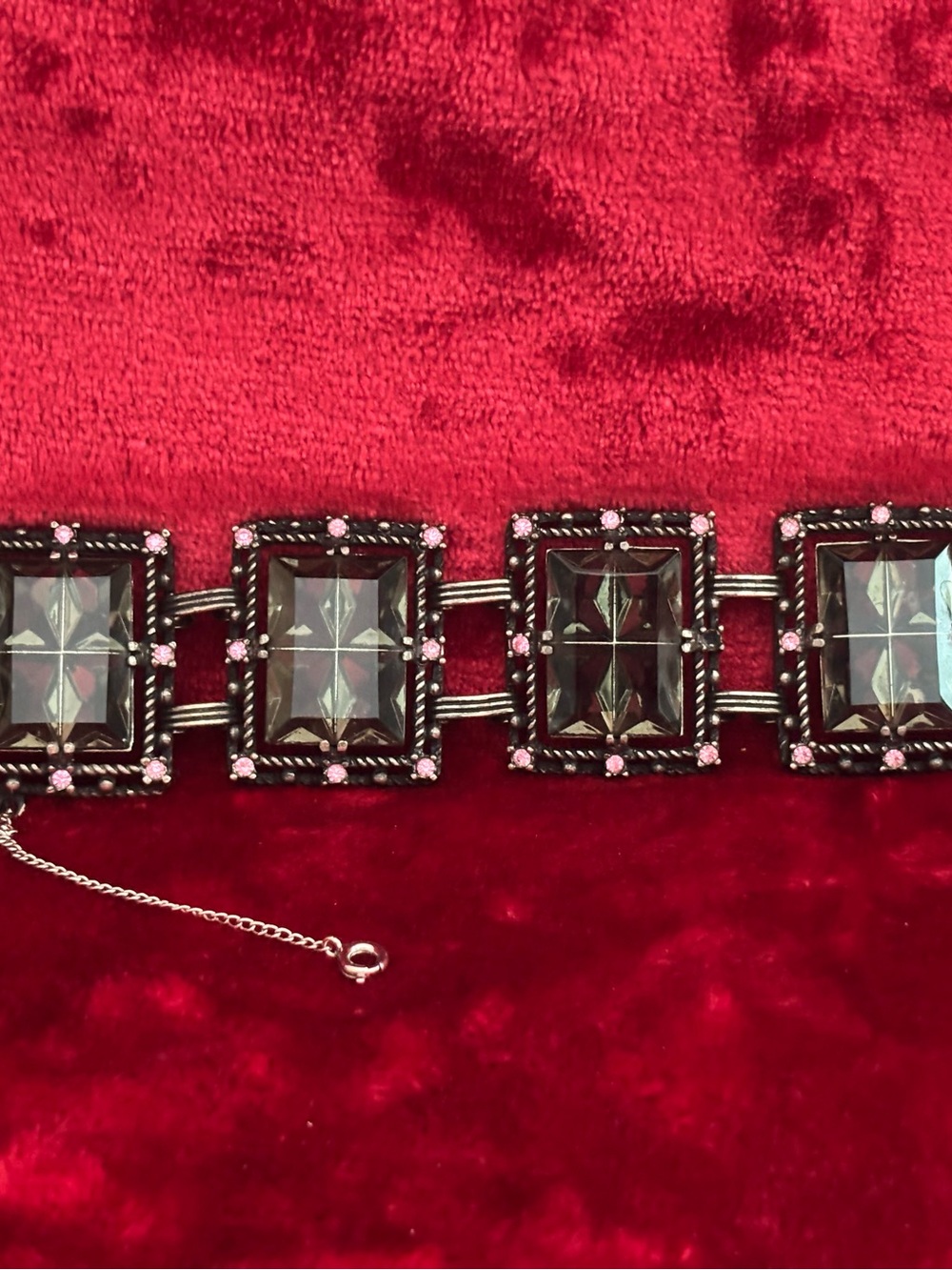 VINTAGE Elegant Smoky Crystal Statement Bracelet - Pink Accent